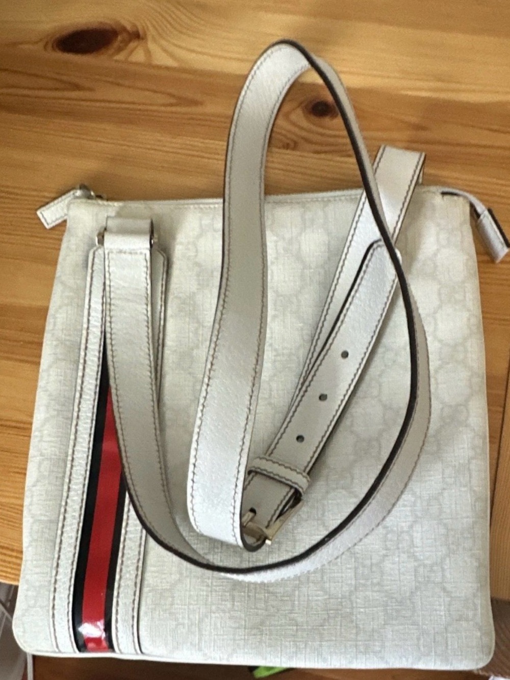 Gucci Cream Signature Crossbody with Red and Navy Stripe - Picture 9 of 12